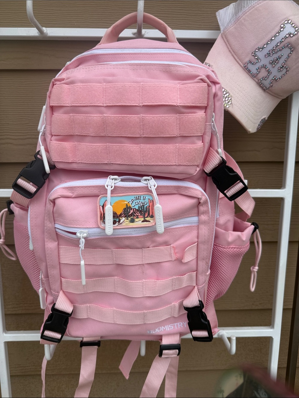 Bloomist New PINK Tactical Backpack Patch charging cord & insane storage
